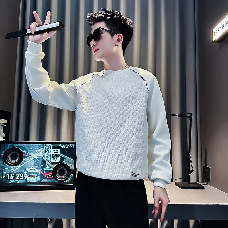 男士卫衣春秋2025新款青少年圆领长袖打底衫秋季男装痞帅上衣外套