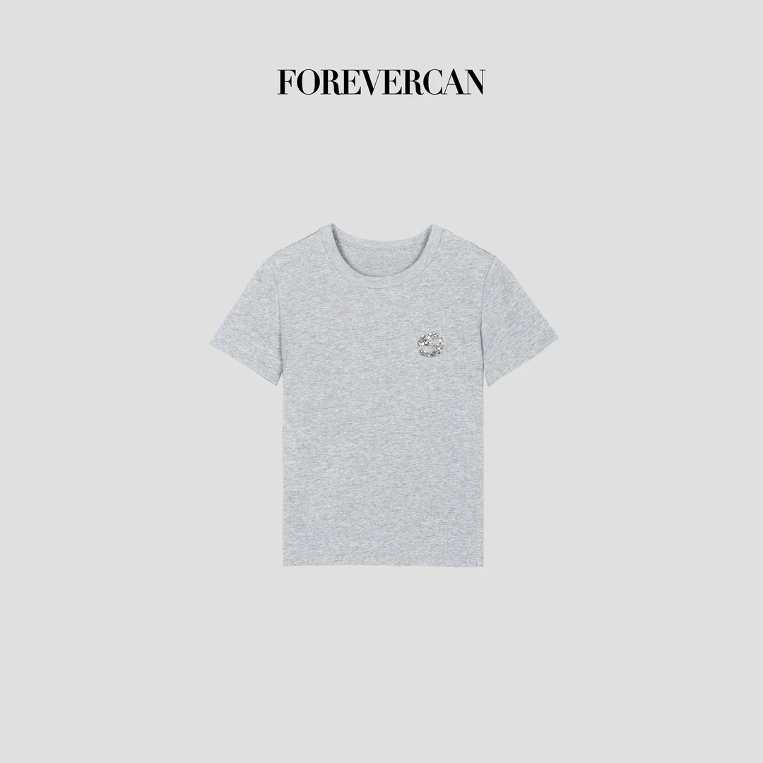 FOREVERCAN“夏日单曲”手工施华洛钻刺绣短袖T恤上衣ST21640