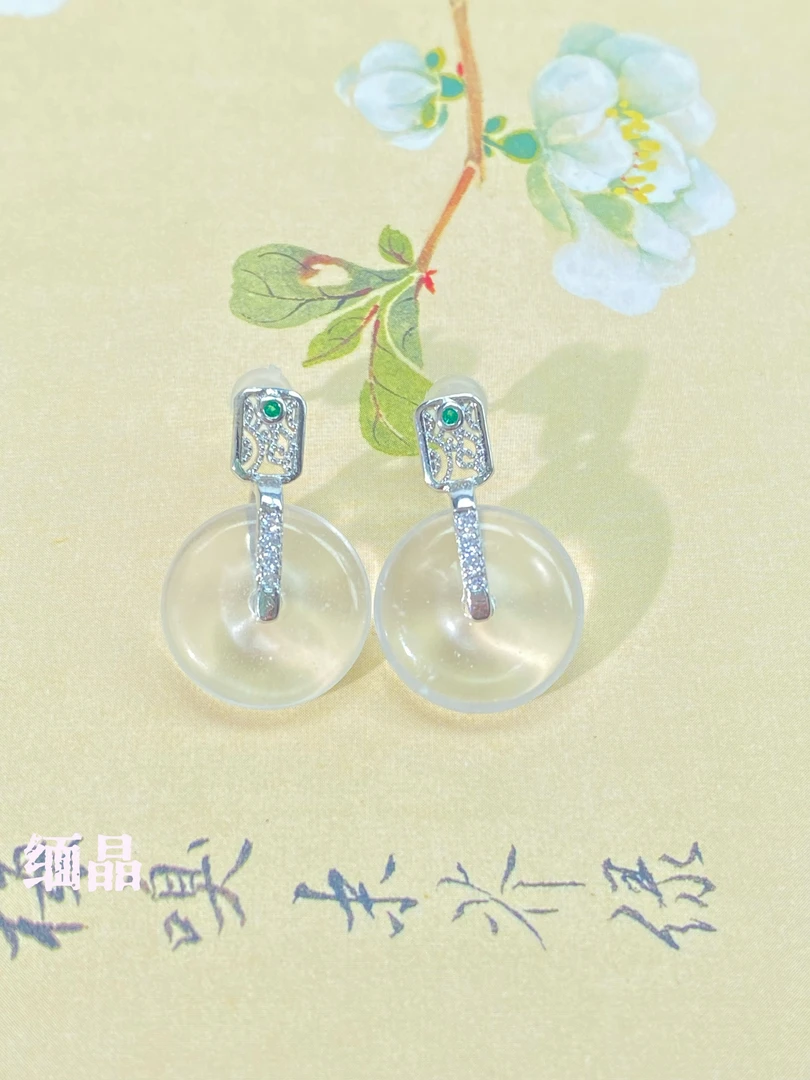 石英质玉水沫子清透耳环温柔极简设计