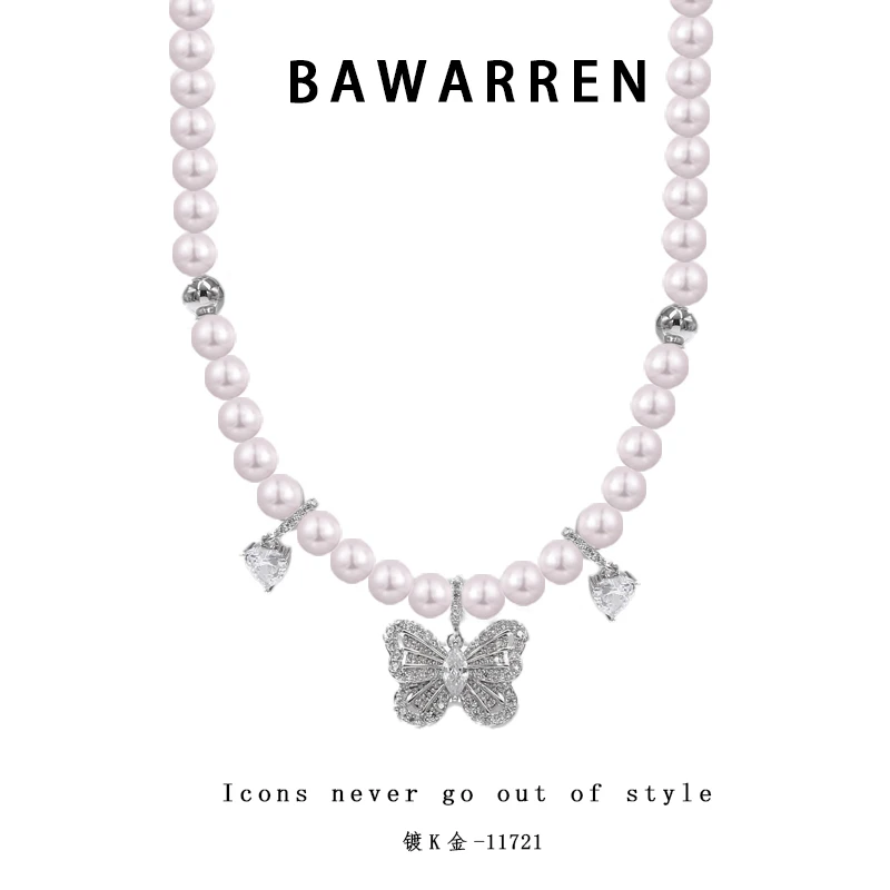 Bawarren 法❤ 11721-【蝴蝶爱心】精致项链欧美优雅