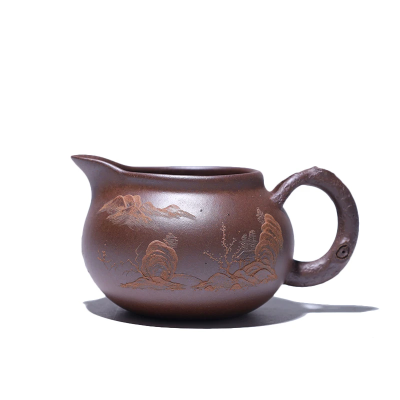 大吉羊柴烧 宜兴紫砂杯办公茶杯 原矿本山绿泥山水公道杯200ml