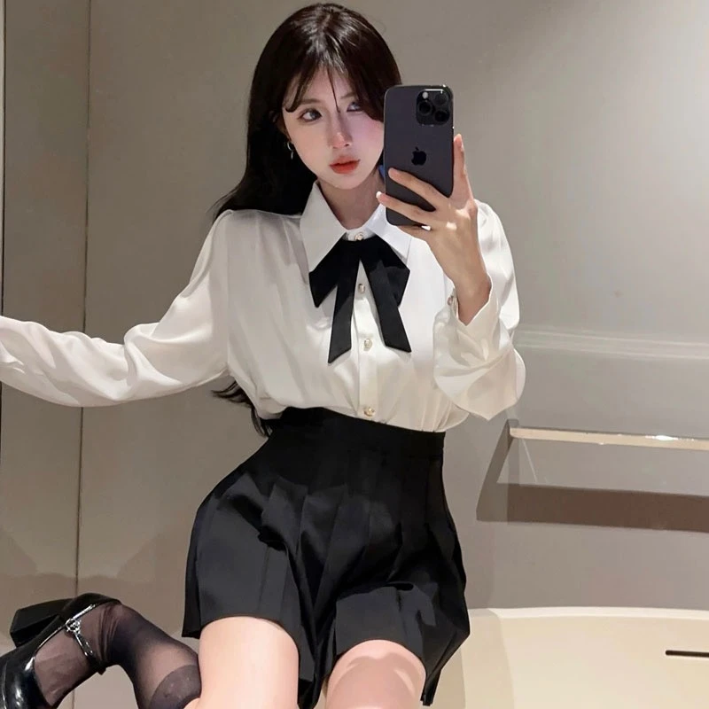 学院风女蝴蝶结法式衬衫设计感叠穿气质长袖时尚小众上衣