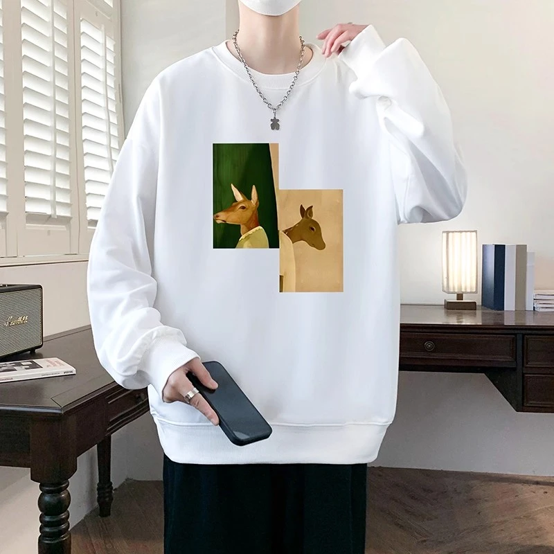 仓石一树2025早秋卫衣男款圆领印花ins长袖T恤青年简约打底衫上衣