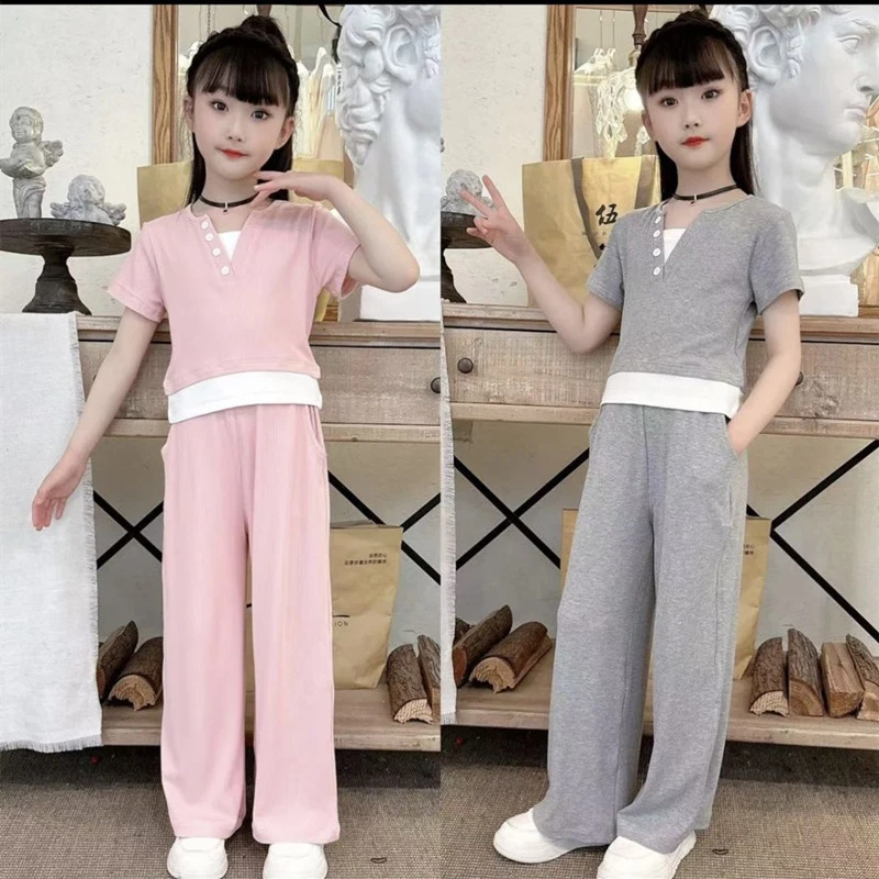 夏装婴儿阔腿夏季时尚假两件薄款中大童2025新款洋气时髦儿装套潮