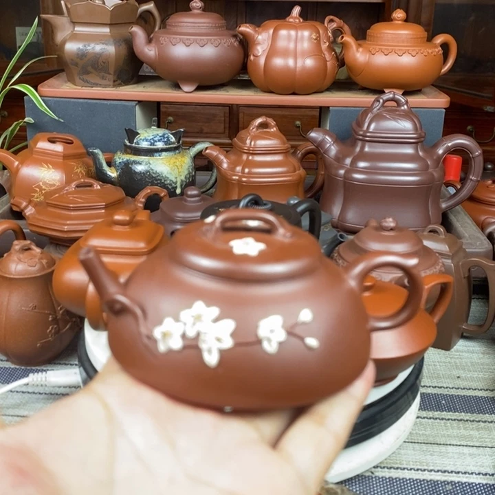 茶壶紫砂梅花半月130cc原矿老紫泥特价