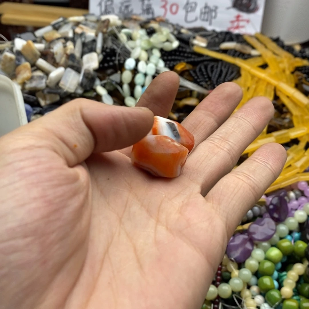 玛瑙/玉髓未镶嵌珠宝半成品两个橘皮玛瑙桶珠F26
