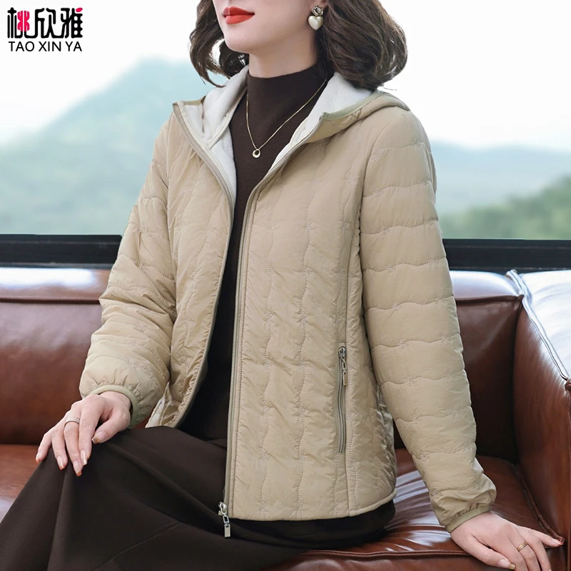 洋气妈妈秋装轻薄夹棉外套小棉袄中老年女秋冬短款羽绒棉服40岁50