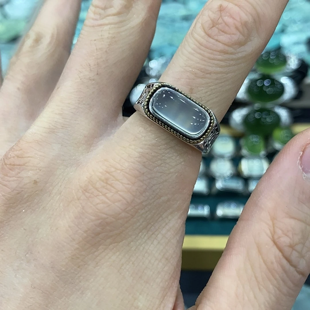 【闪购商品】蛇纹石玉银S925镶嵌戒指