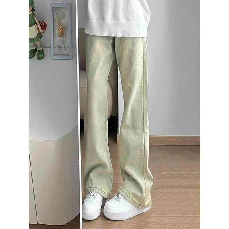 黄泥色弯刀牛仔裤男款春秋季美式cleanfit穿搭裤子修身微喇直筒裤