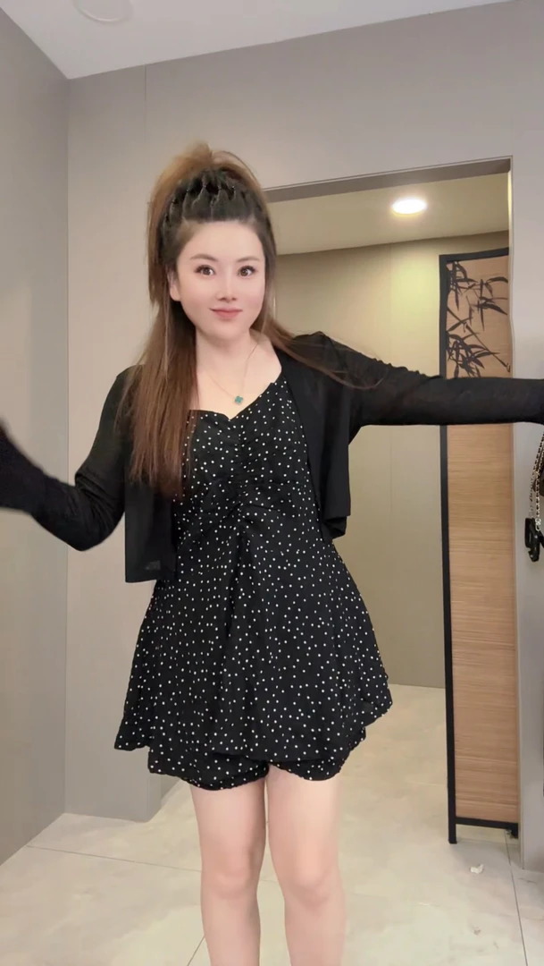 【婷婷】2025夏季新款时尚洋气气质25235清凉白点套装