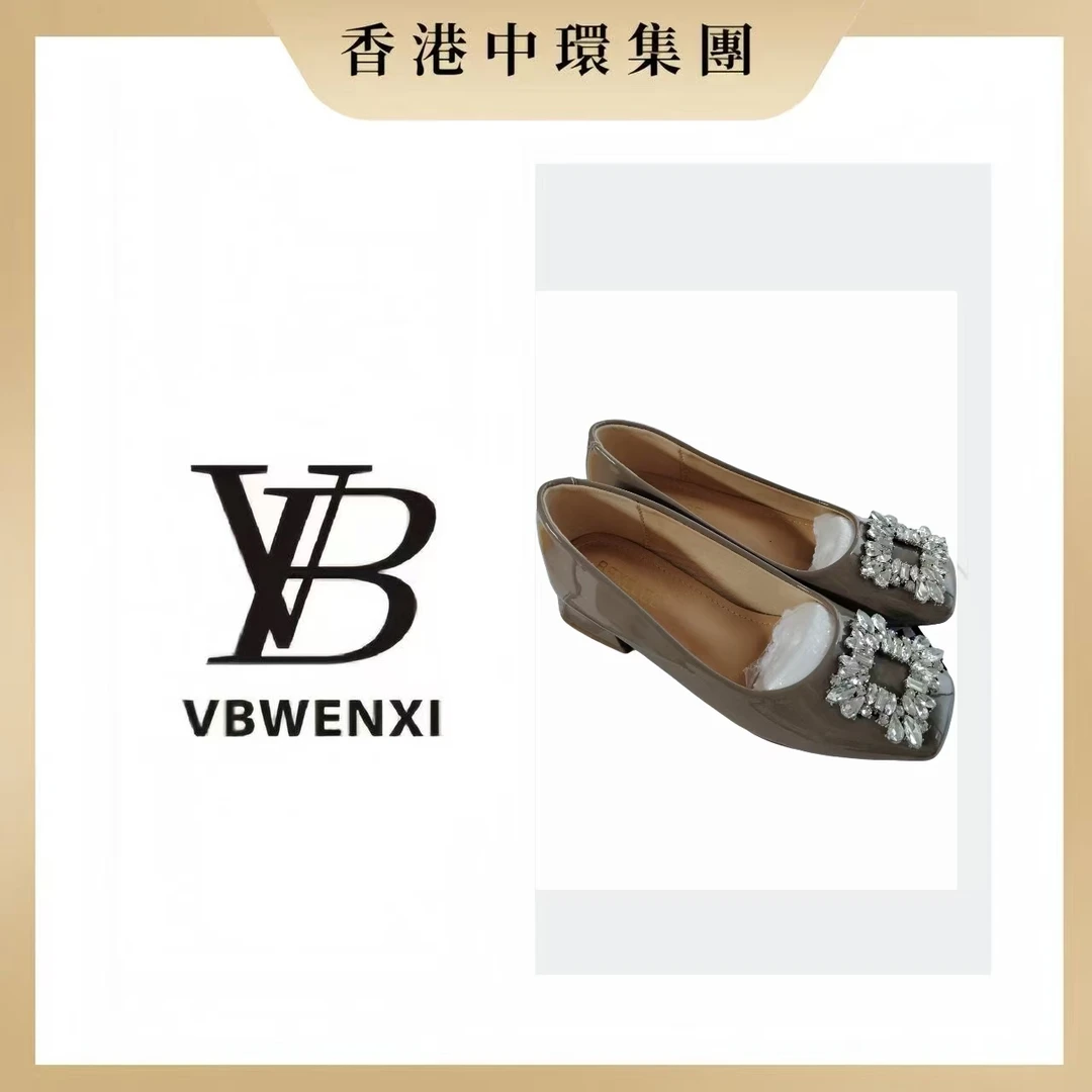 公主风单鞋舒适水钻方头休闲胶粘包头高跟乐福鞋粗跟