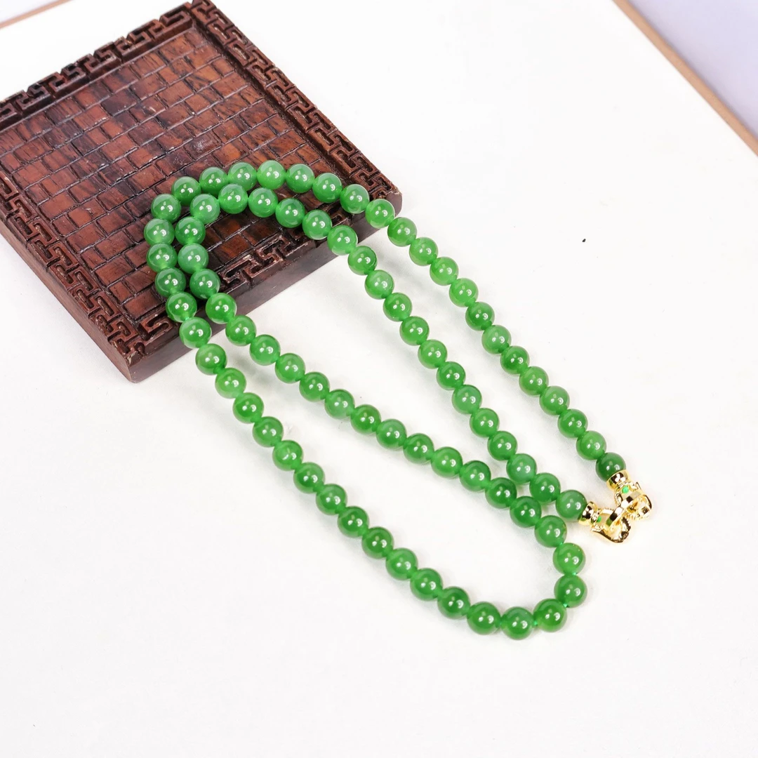 【一源珠宝】天然和田玉碧玉项链时尚大气款 6MM