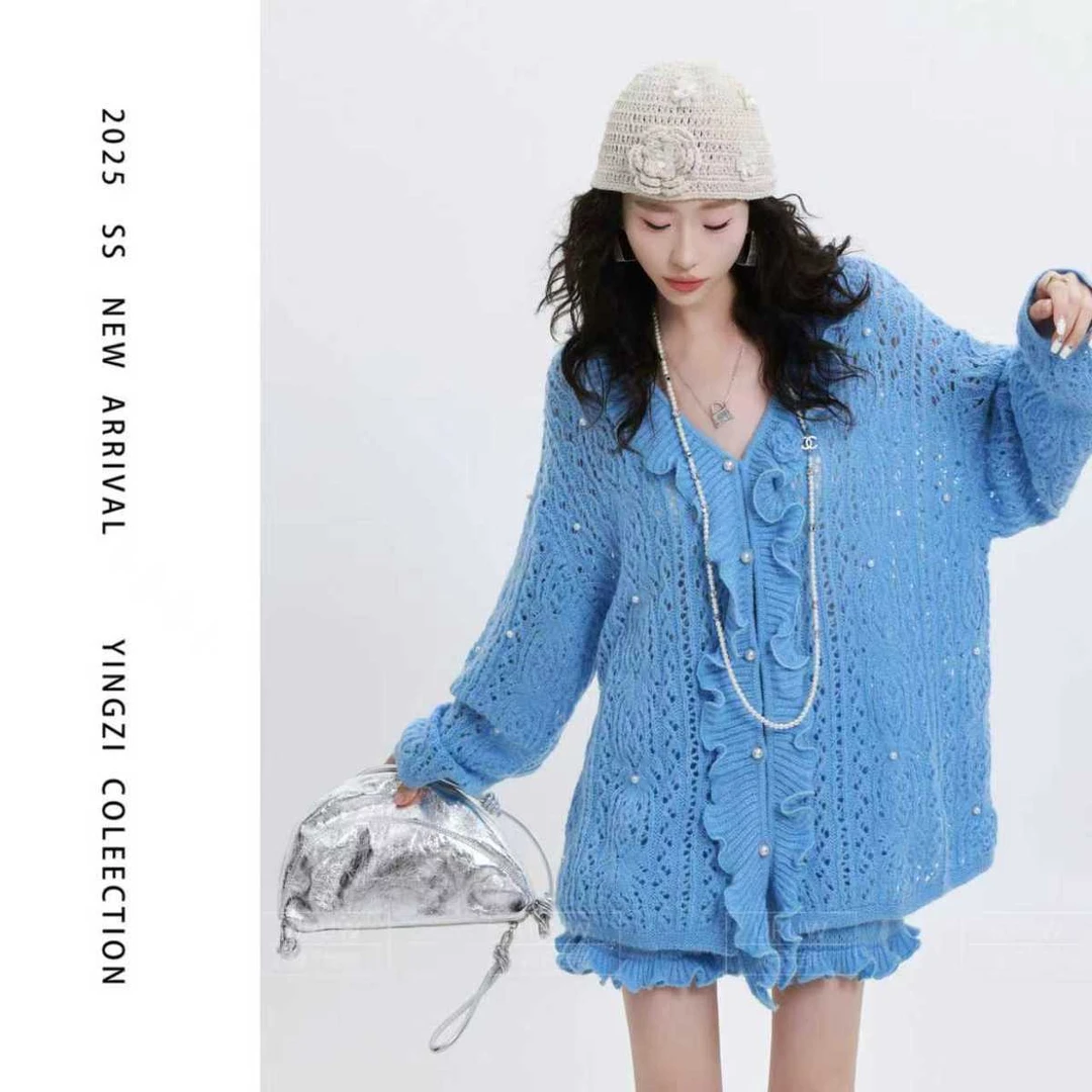 慵懒风气质时尚针织开衫木耳短裙女装秋季新款温柔度假休闲两件套