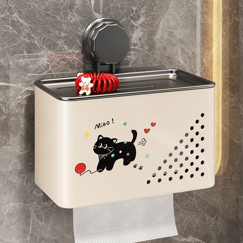 卫生间吸盘纸巾盒洗手间浴室免打孔厕所卷纸免打孔防水马桶厕纸盒