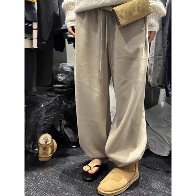 现！慕予【运动风】tu*新款时尚纯色松紧腰加绒束脚休闲裤女