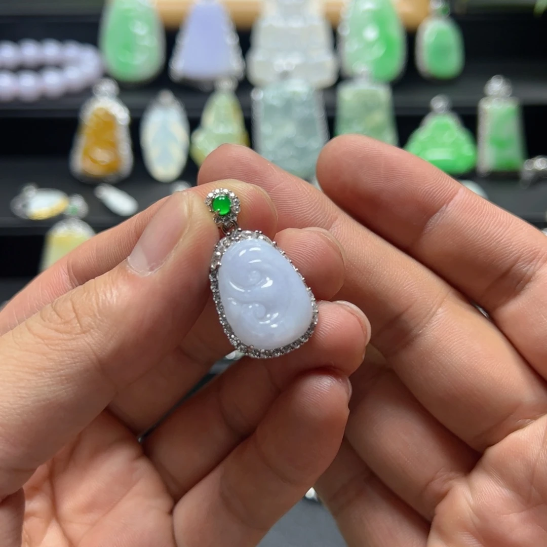 颈饰银S925镶嵌翡翠天然翡翠a货