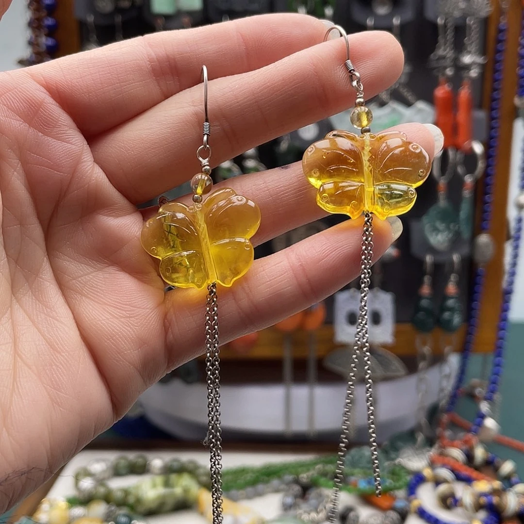 琥珀耳饰未镶嵌拜*肉饰品