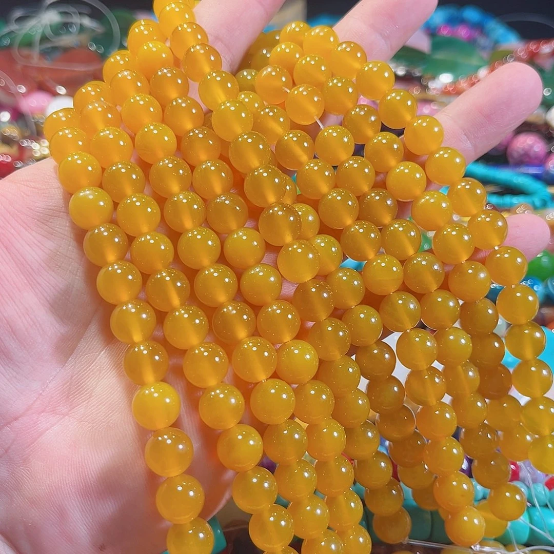 玛瑙/玉髓合金珠宝半成品鸡油黄玛瑙一条10mm