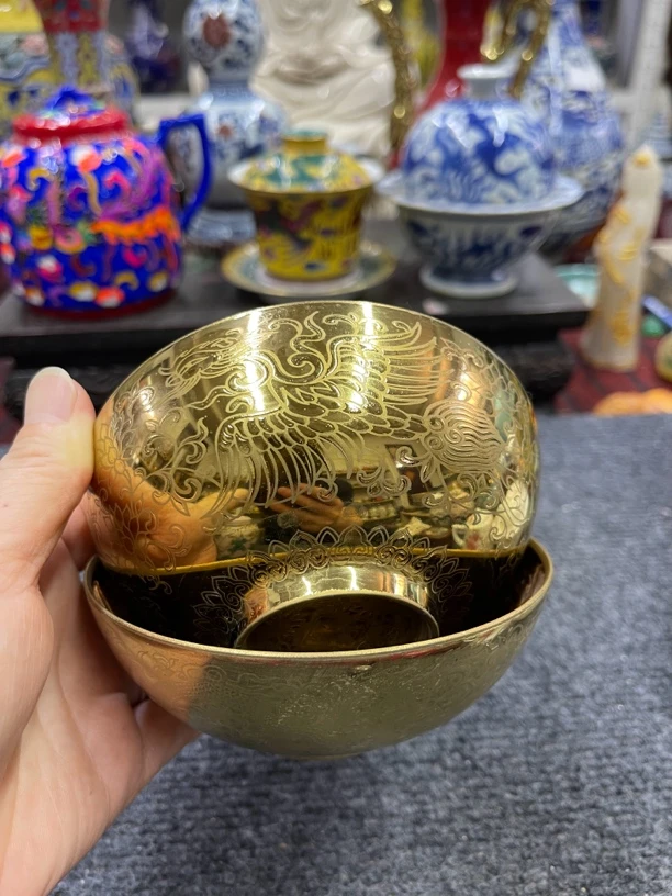 （6*12）全金包龙凤纹赏碗摆件