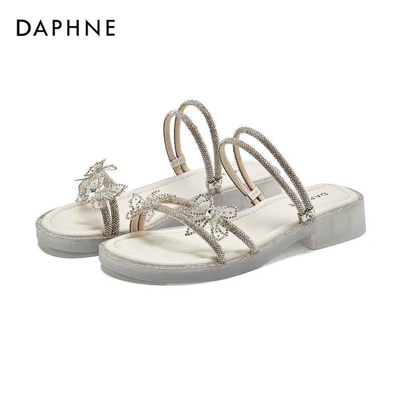 达芙妮夏季厚底水钻洋气拖鞋女2025夏季新款清凉仙女风爆款凉鞋女