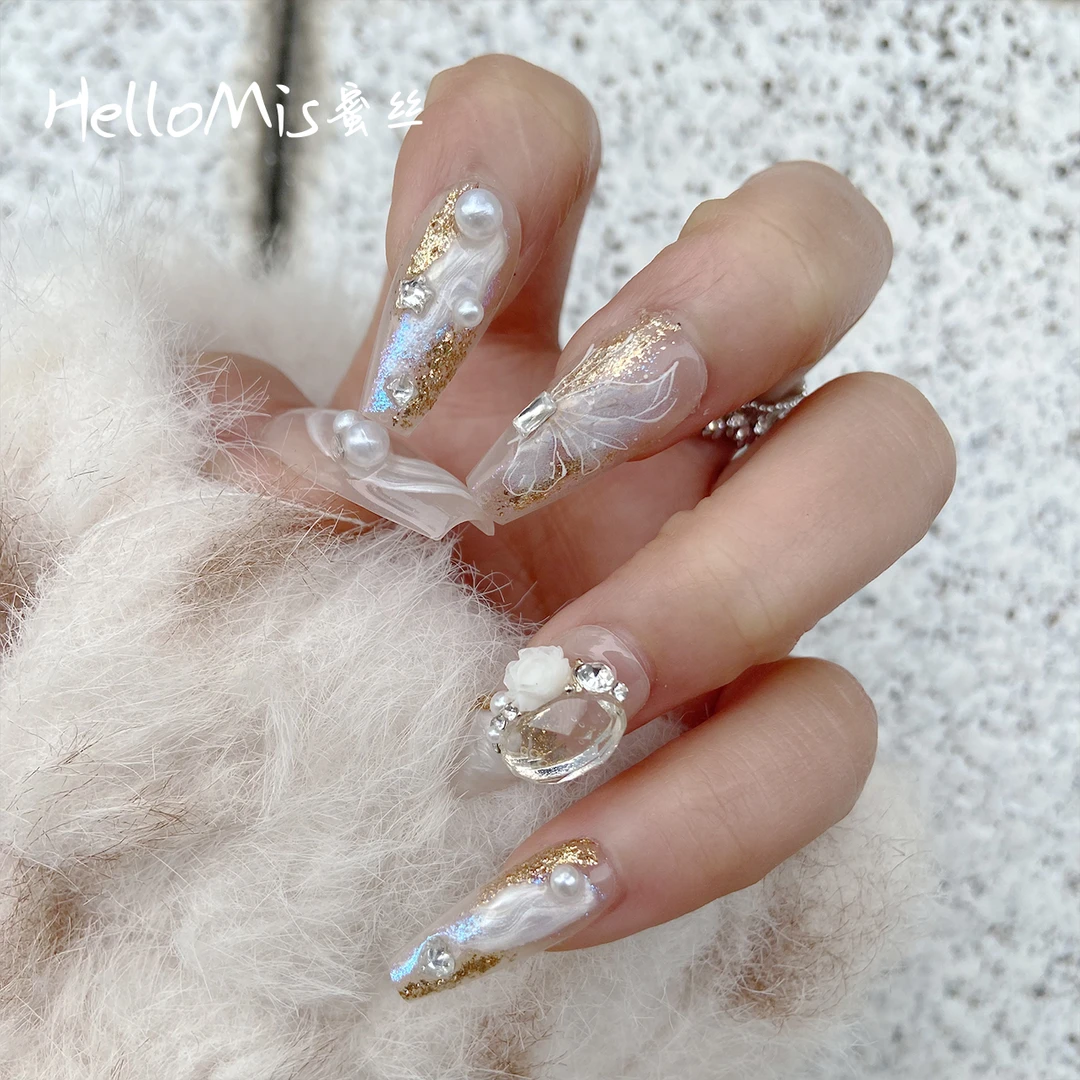 【翩翩起舞】精致浮雕蝴蝶纯手工美甲穿戴甲中长款气质显白美甲