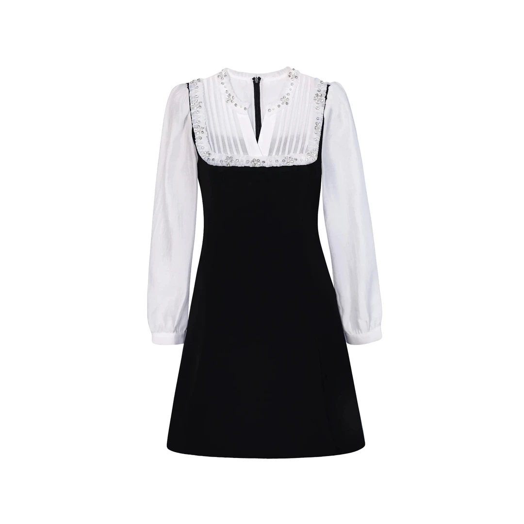 1204版型改良！重工钉珠生日裙 短款小黑裙