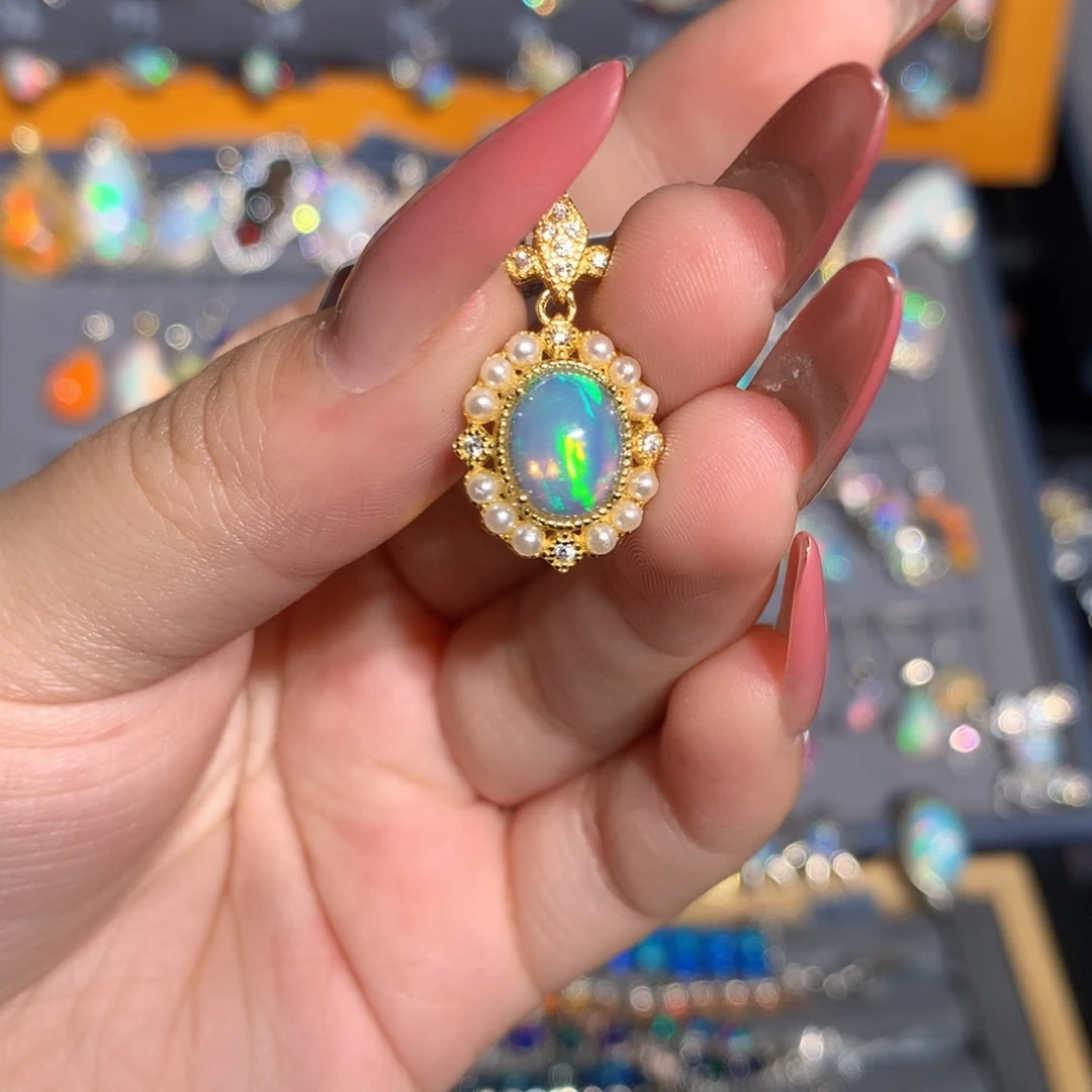 银S925镶嵌欧泊欧泊吊坠l