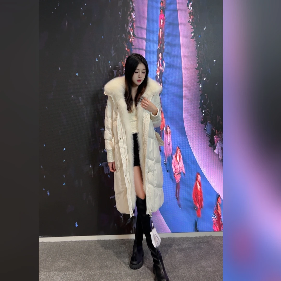 【金岛弧毛领】高端可拆卸鹅绒服皮草外套女2024新冬羽绒服长款