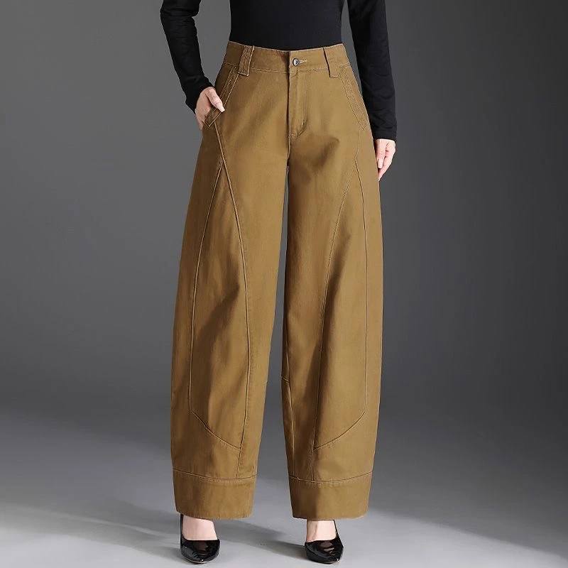 高腰卡其色休闲裤直筒新款牛仔裤2025春秋新款萝卜裤宽松显瘦长裤
