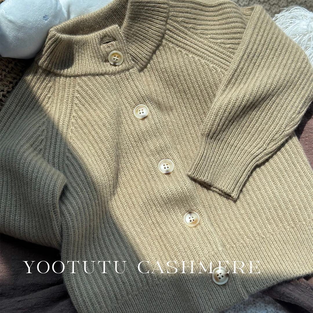 YOO TUTU山羊绒男女童装韩版纽扣圆领开衫加厚毛衣外套