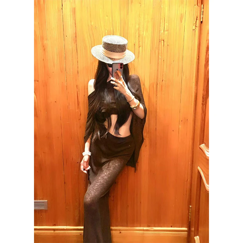 纯欲辣妹夏季新款2025不规则休闲百搭上衣高腰包臀半身裙长裙套装