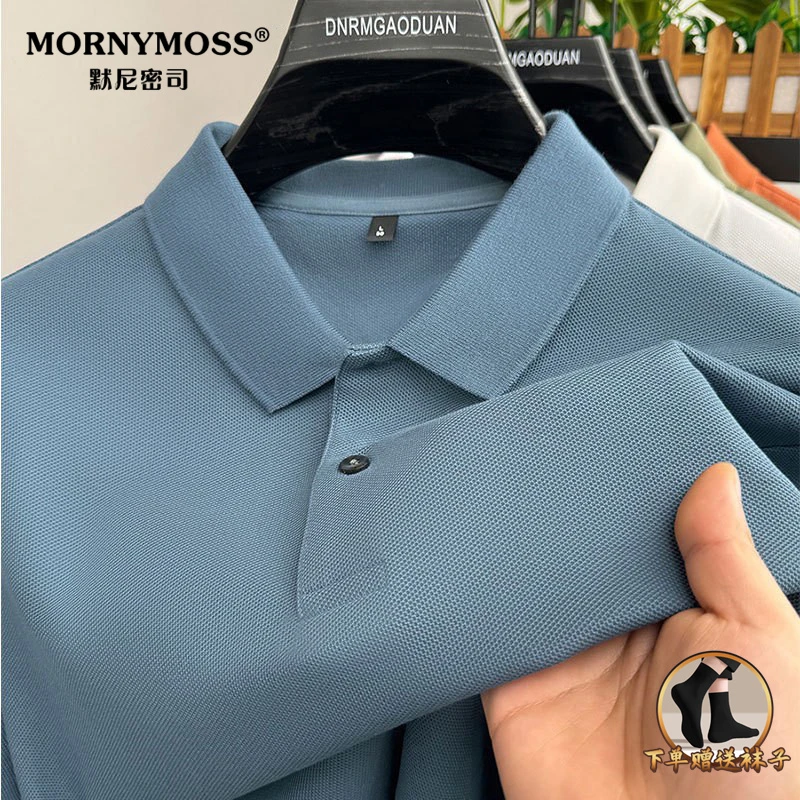 2025年翻领恤亲夏季商务休闲衫纯色男士短袖肤上衣长袖运动时尚