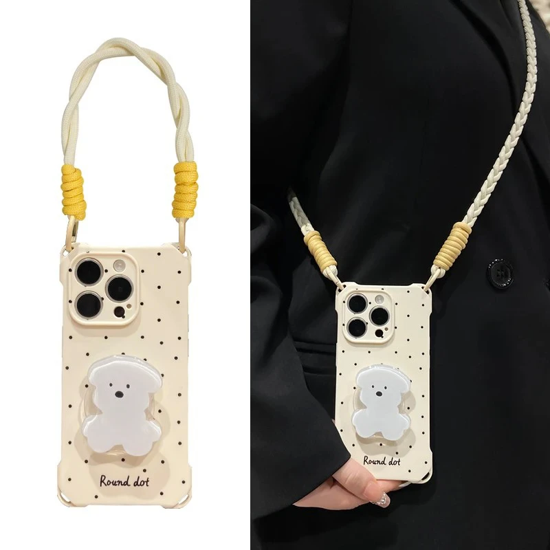波点狗狗支架适用于苹果16/15华为P70vivooppo四角长短挂绳手机壳