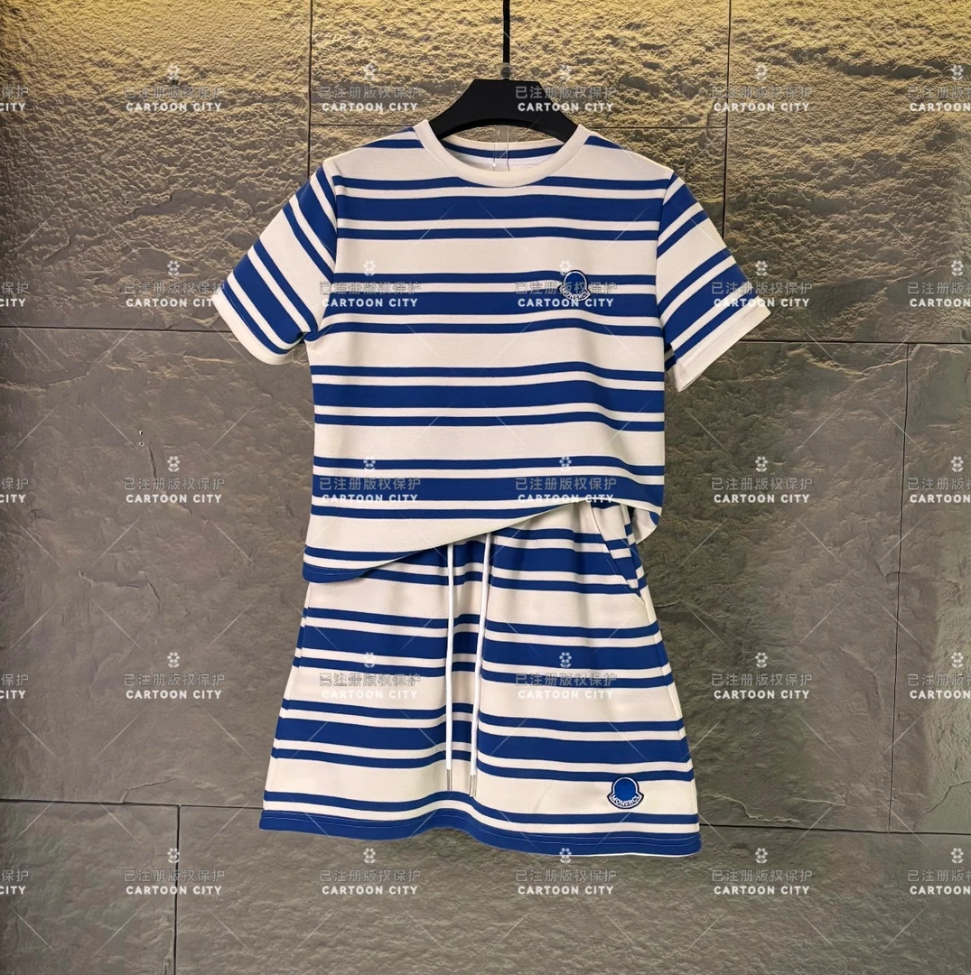 WMA-A255丨<蓝色条纹>宽松版夏季T恤短裙休闲套装时尚百搭