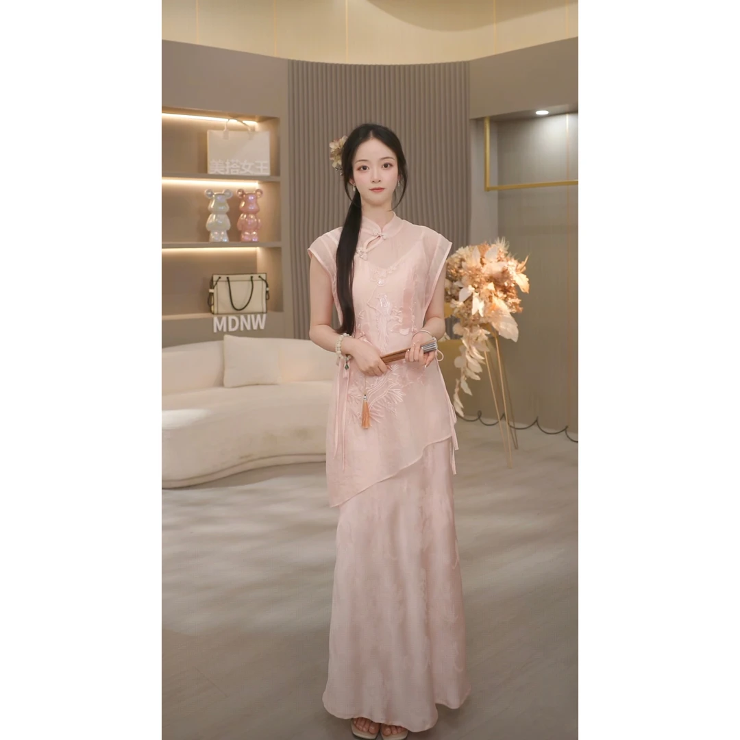 【朵朵推荐】新中式国风年轻款改良旗袍连衣裙女两件套TZ2171