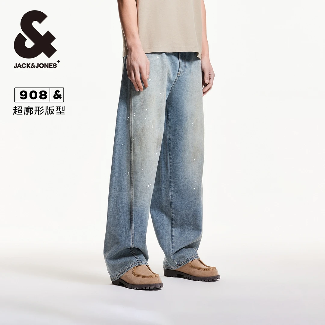 杰克琼斯秋季时尚流行廓形做旧水洗泼墨牛仔裤长裤男装百搭高街潮