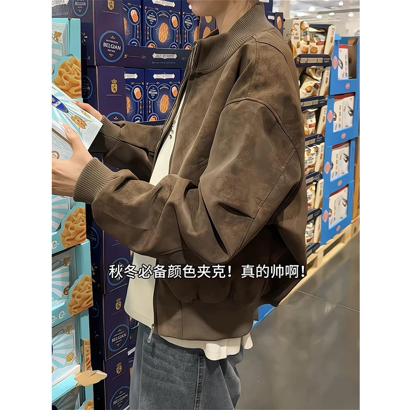 美式短款飞行员夹克秋冬季潮牌高街cleanfit宽松复古棒球服皮外套