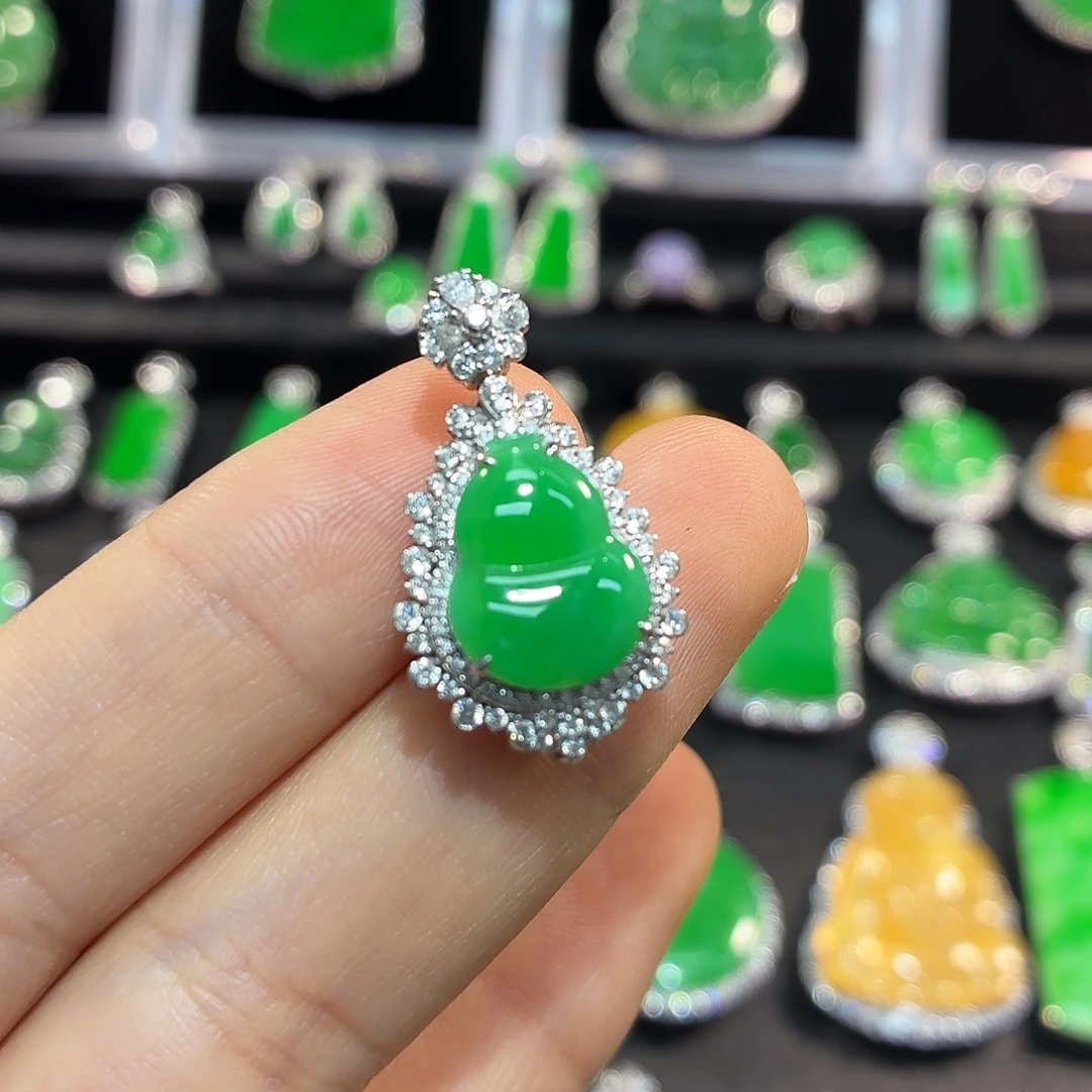 翡翠18K金镶嵌吊坠(不含链)翡翠