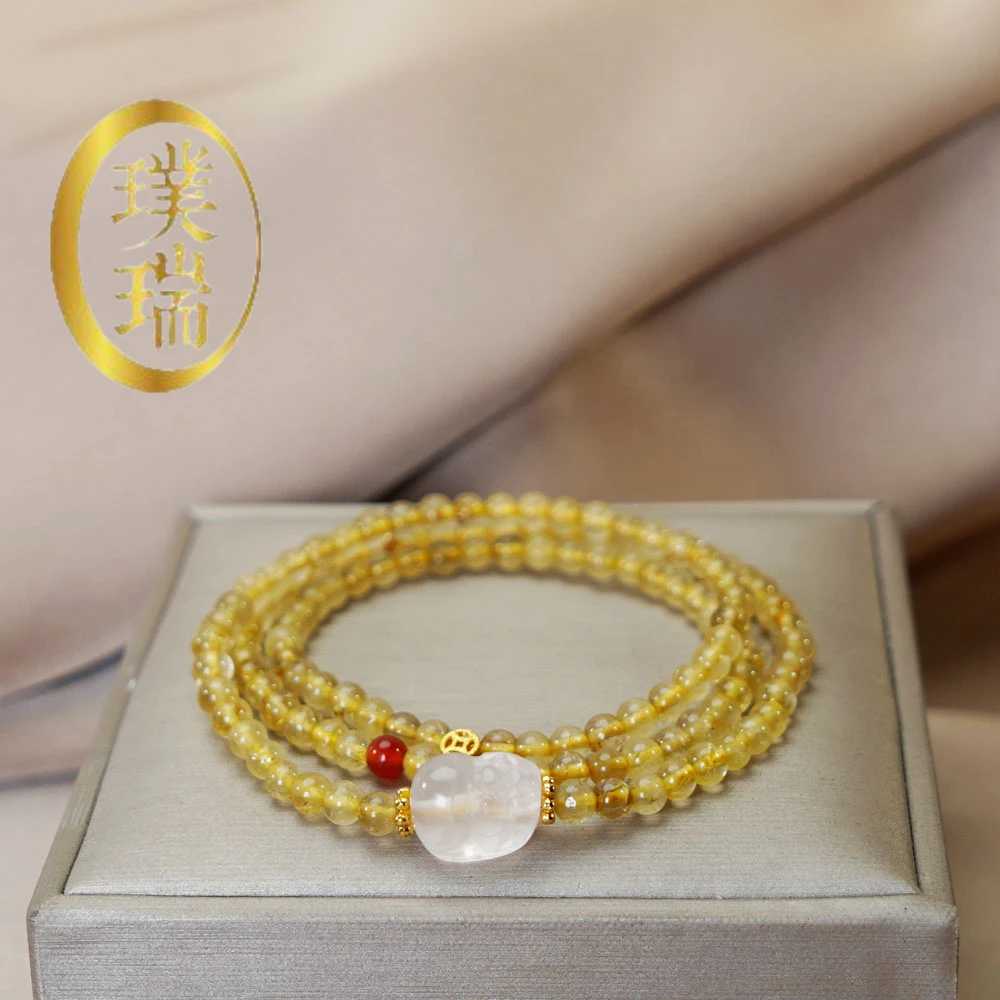 天然黄水晶三圈叠戴款配白水晶貔貅手链 多样性发一 SL530