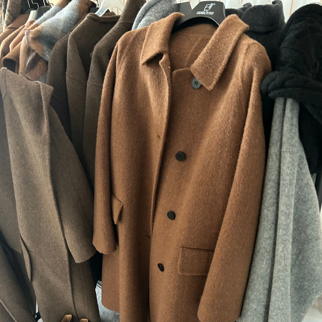 2025新款驼绒样衣毛绒感超软轻奢高级感显瘦长款大衣外套工厂发货