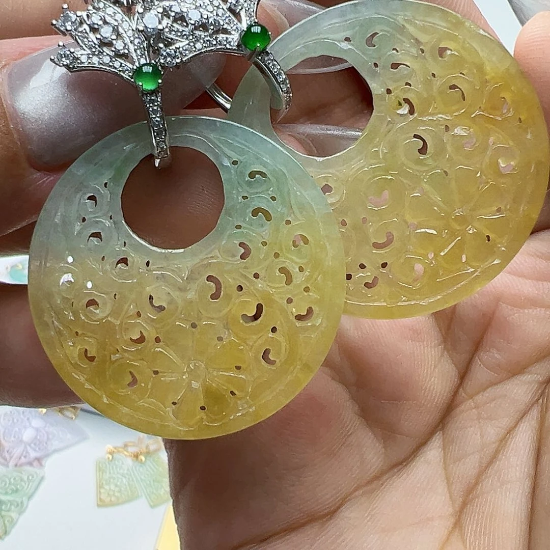 翡翠银S925镶嵌耳饰?**?天然缅甸A货翡翠