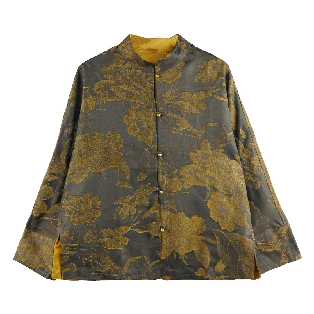 LN 2025春季款时尚国风黄金重磅重缎花开富贵新中式外套 2874-6
