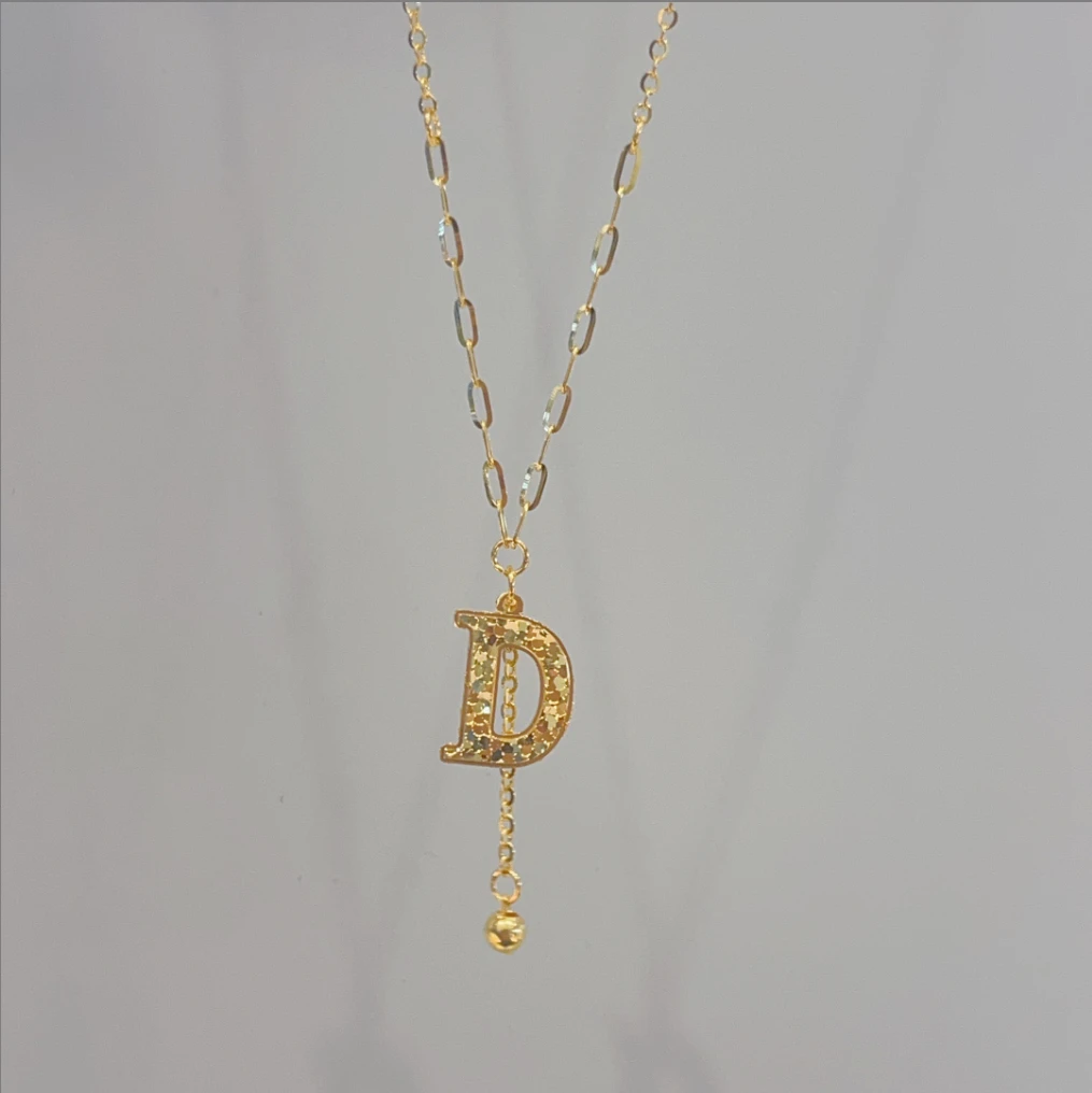 5g工艺足金999碎冰冰字母D套链