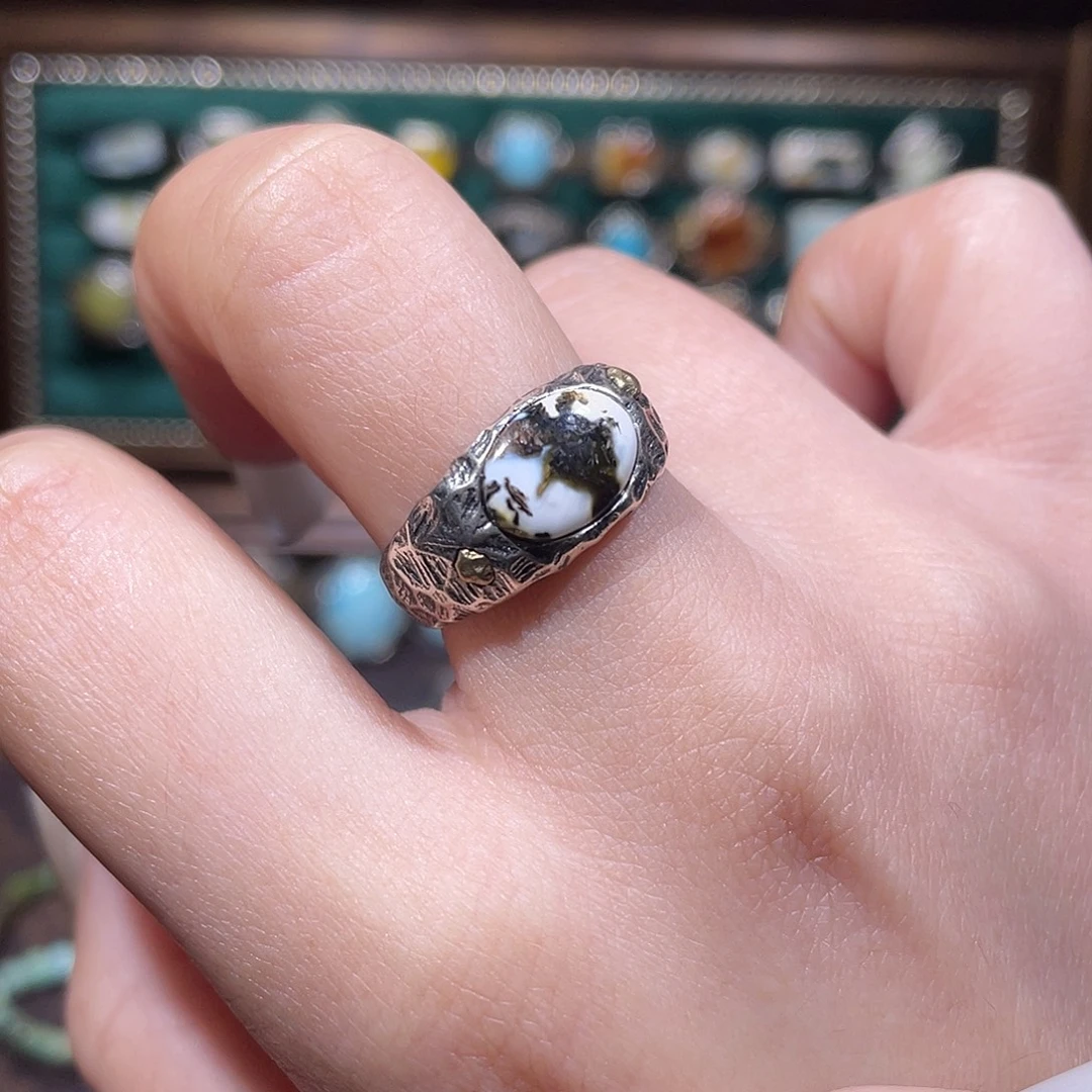 琥珀银S925镶嵌戒指戒指