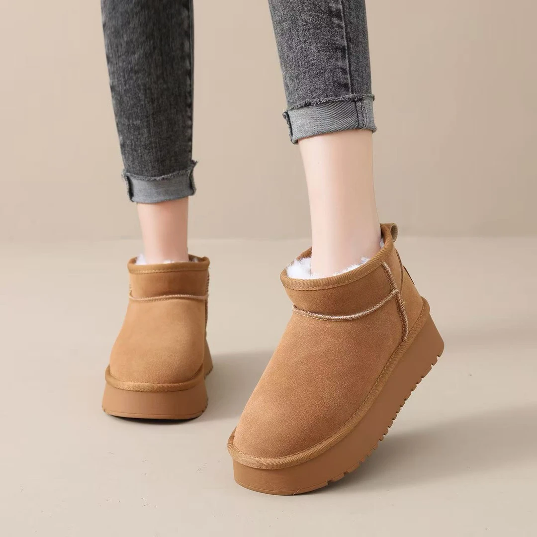 防滑时尚雪地靴冬季少女风户外保暖短靴胶粘短筒保暖