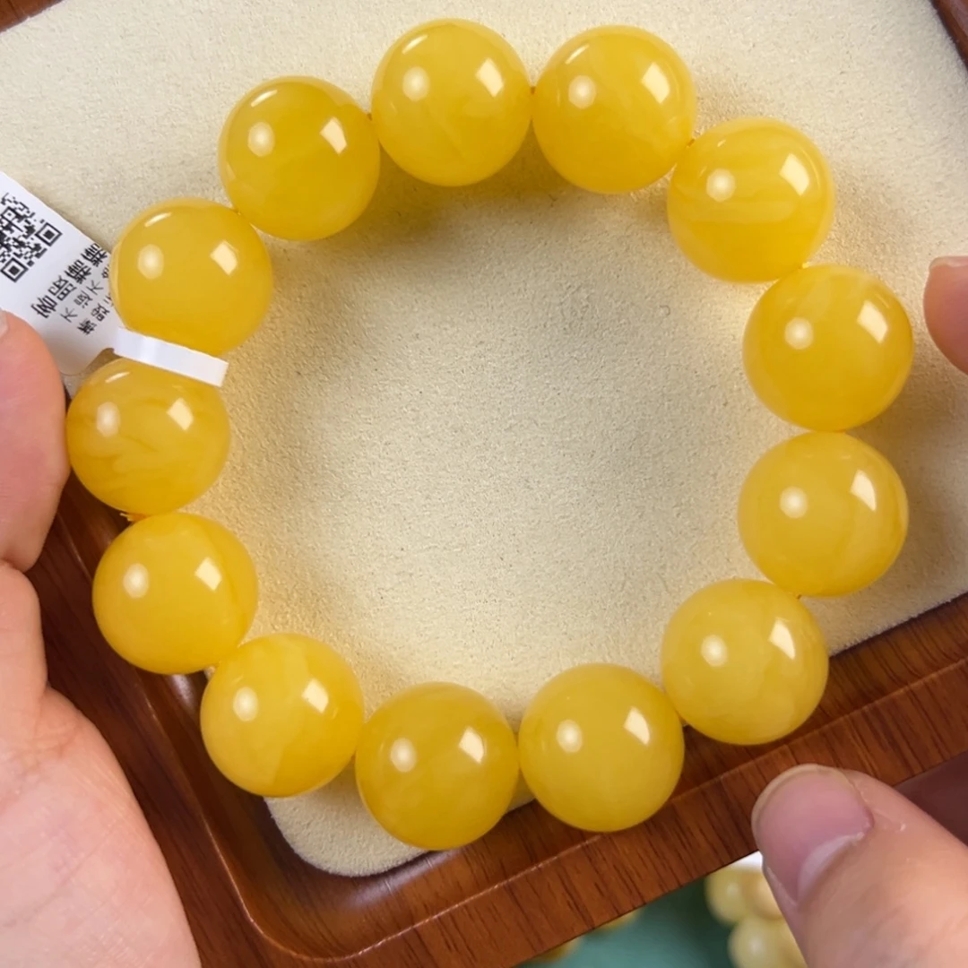 琥珀未镶嵌手链43.8g焦皮同料圆珠18mm jyy