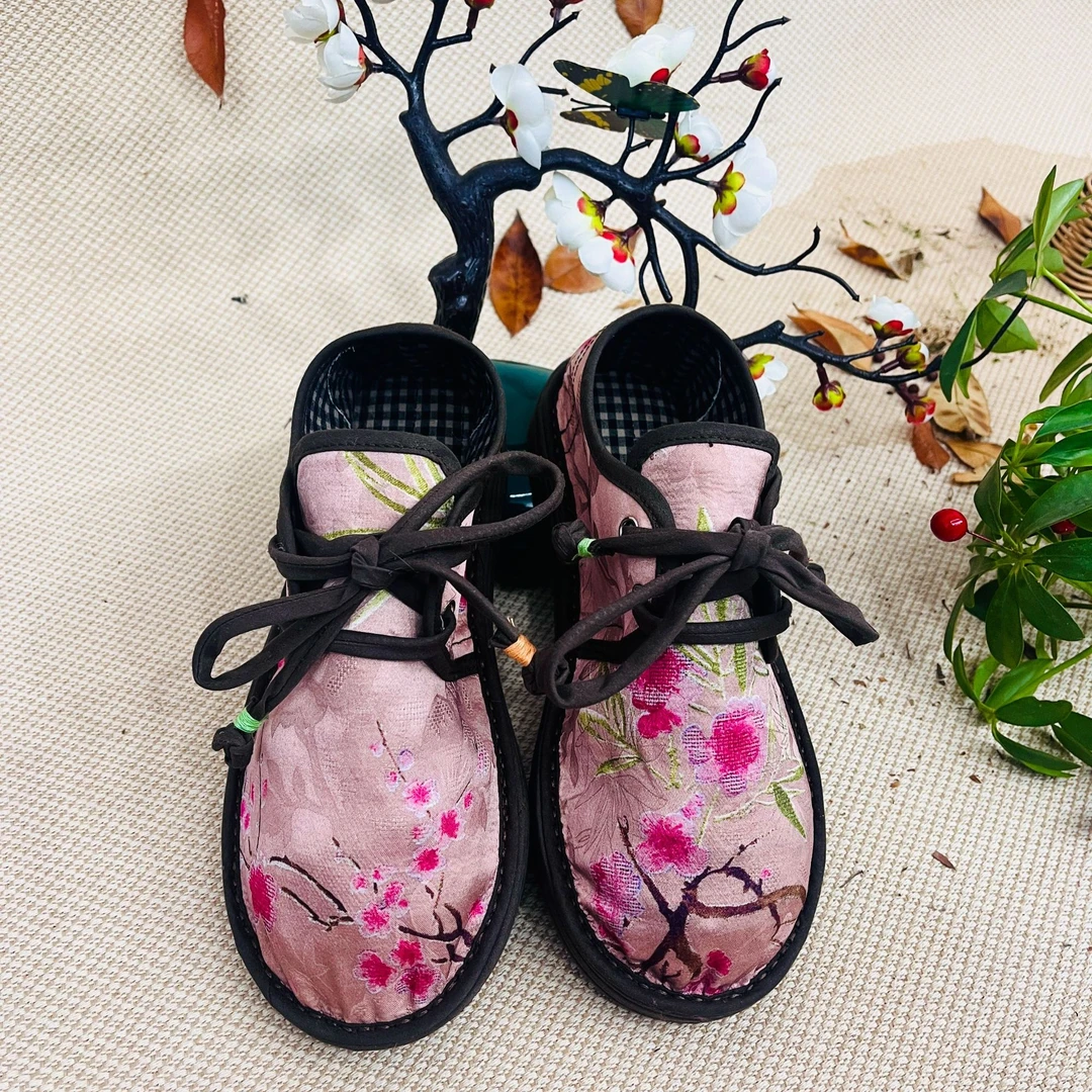 [一枝梅低帮系带]系带鞋带低帮透气女鞋帆布鞋国风民族风印花布鞋