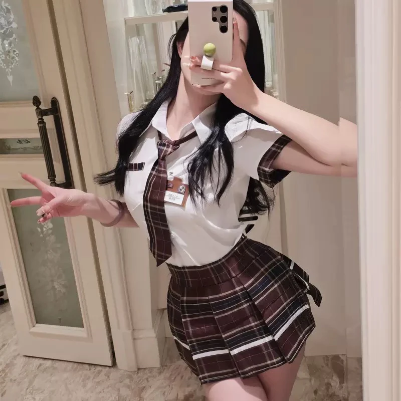 <放学后 >新款日系学院风套装 少女百褶格子显瘦短款