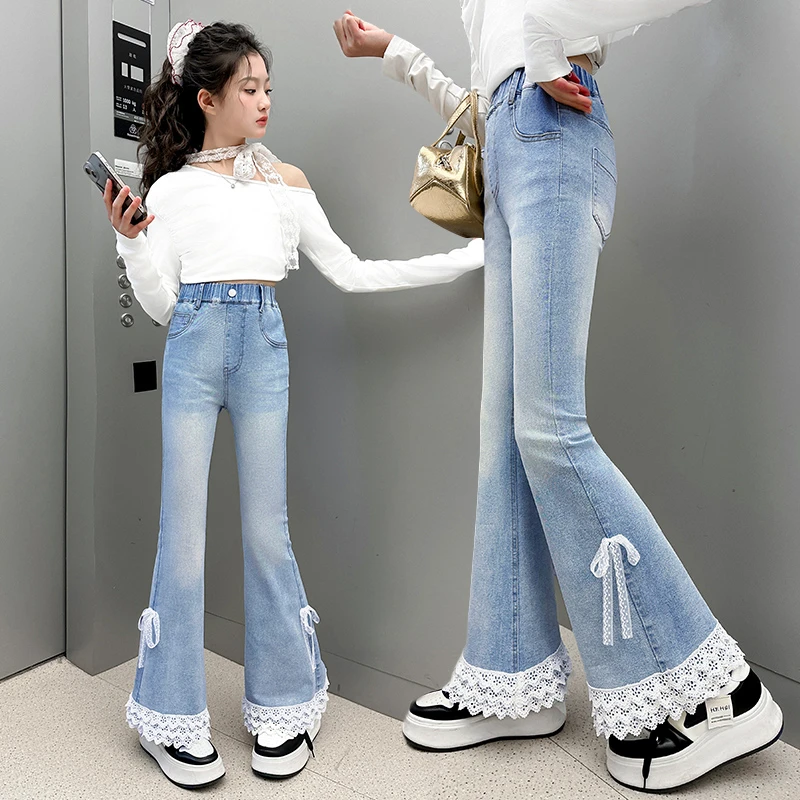 女童牛仔裤春秋款新款洋气儿童裤子弹力显瘦中大童百搭外穿喇叭裤