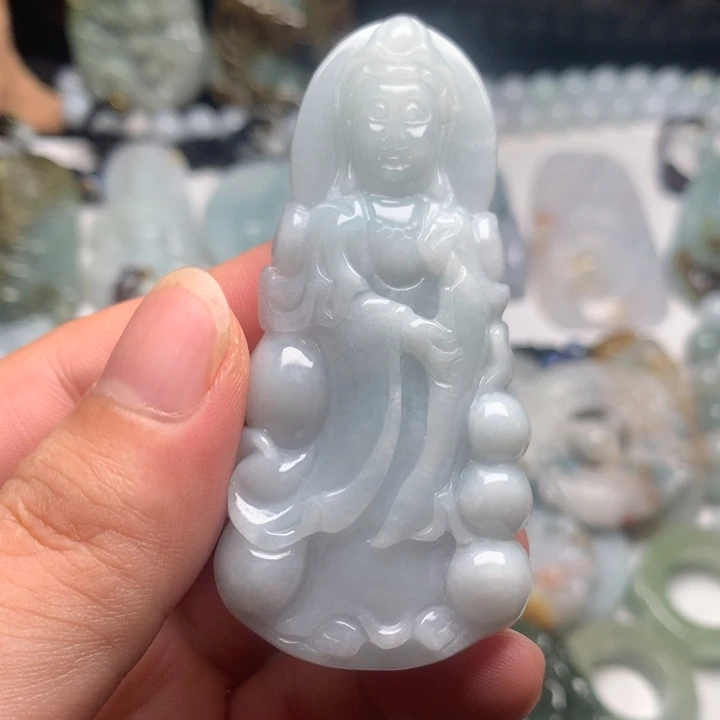 翡翠未镶嵌颈饰站观音23